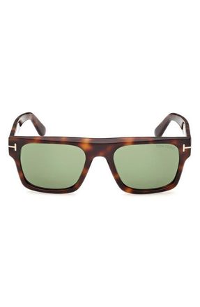 Tom Ford Cyrus 53mm Square Sunglasses in Shiny Havana /Vintage Green at Nordstrom