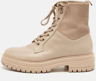 Gianvito Rossi Beige Leather Martis Combat Boots