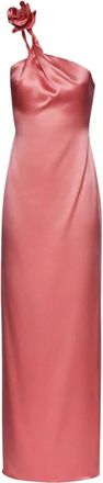 Magda Butrym Silk Rose Applique Midi Jurk - Dames - Maxi kleedjes - Roze - S - Kleedjes