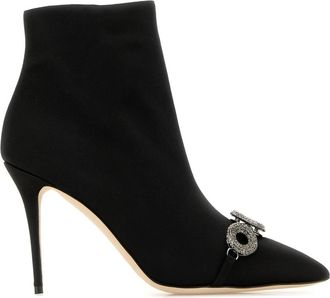 Manolo Blahnik Balvisa Ankelboots van versierd satijn - Dames - Laarzen met Hak - Zwart - 41 EU - Satijn - Schoenen