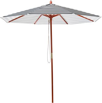 Beliani Beliani - Sombrilla De Jard&iacute;n Toldo A Rayas Blanco Y Negro Poste De Madera De Abedul 245 Cm Resistente A La Intemperie Ferentillo