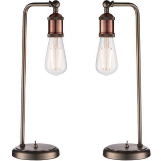 Loops 2 PACK Modern Hangman Table Lamp Aged Copper Pewter Industrial Arm Bedside Light