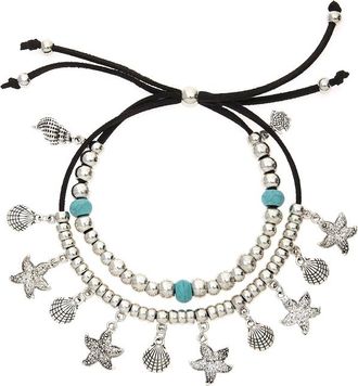 Lascana Fusskette mit Anh&auml;nger LASCANA in Layer Look, Damen, Gr. Metallmix, bunt (schwarz, silberfarben, t&uuml;rkis), gl&auml;nzend, Fussketten Fusskette mit Anh&auml;nger,