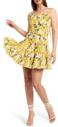 En Saison Blanca Lemon Print Cotton Dress in Linen Lemon at Nordstrom Rack, Size Large
