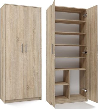Topeshop Parla - Armario Moderno Con 6 Estantes - 180x74x35cm - Almacenaje - Armario De Oficina - Sonoma