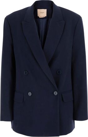 Twinset Blazer de Doble Botonadura en Tejido T&eacute;cnico - Jackets - Mujer - Azul - XS