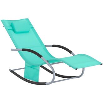 SoBuy Lettino Sdraio da Giardino a Dondolo - Sedia a Dondolo da Esterno in Textilene Blu Pavone con Telaio in Metallo, 150x63x87cm, Lettino Prendisole per