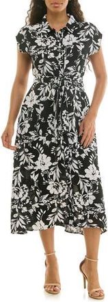Nina Leonard Print Short Sleeve Shirtdress in Black/White at Nordstrom Rack, Size X-Large
