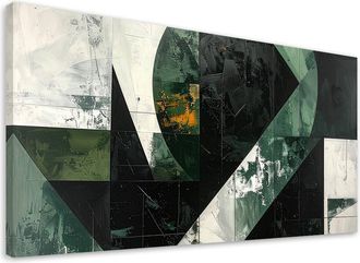 Feeby Cuadro Sobre Lienzo, Abstracci&oacute;n Formas Verde Gris, 120x60