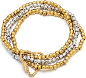 Adornia Set of 3 Two-Tone Heart Carabiner Beaded Stretch Bracelets in Gold/Silver at Nordstrom Rack