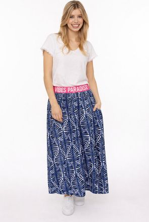 Zwillingsherz Maxirock ZWILLINGSHERZ Jungle Leaves, Damen, Gr. L/XL, blau, Web, Obermaterial: 100% Viskose, R&ouml;cke Maxirock, Bl&auml;ttermotiv, Gummizug mit Schrift, leic