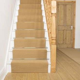 Runrug Beige Plain Stair Carpet Runner | Size: 70 cm x 630 cm