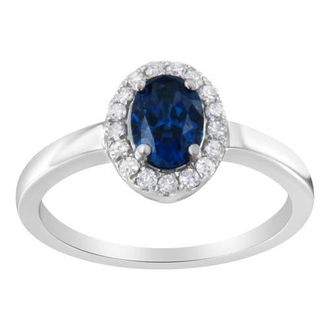House of Brilliance 10K Gold 1/5 Cttw Diamond and Blue Sapphire Halo Cocktail Ring at Nordstrom, Size 7
