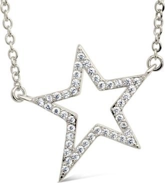 Sterling Forever Stationed CZ Star Outline Necklace