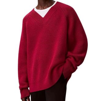 Calvin Klein V-neck Knitwear, male, Red, M, Wool Blend V-Neck Jumper