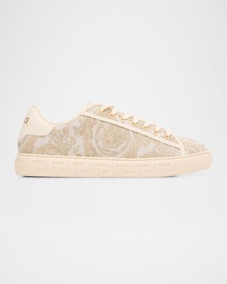 Versace Mens La Greca Baroque Canvas Low-Top Sneakers