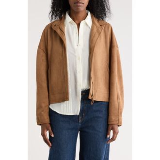 Max Studio Faux Suede Full Zip Jacket in Vicuna-Vicuna at Nordstrom Rack, Size X-Large