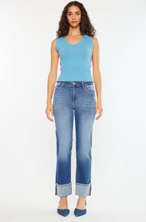 Kancan Quin Essentials High Rise Straight Jeans in Medium Wash at Nordstrom, Size 30