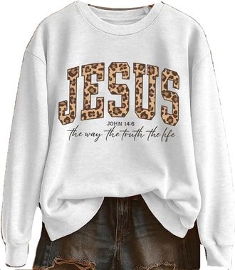 Generic Jesus The Way The Truth The Life Sweatshirt Leopard Graphic Crew Neck Top Jesus The Way The Truth The Life Shirt Christian Christmas Sweatshirt Merry 