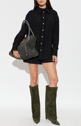 Balmain Tweed Shirt, Womens, Black