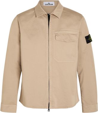 Stone Island Logo-appliqu&eacute;d Stretch-cotton Overshirt - Sand - XL