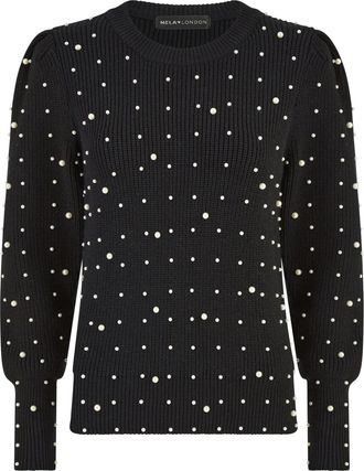 Yumi Black All Over Pearl Knitted Jumper M Black