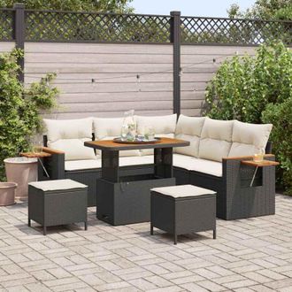 vidaXL Conjunto De Sof&aacute; De Jard&iacute;n 8 Pcs Negro Y Crema 90 X 55 X 71 Cm Vidaxl