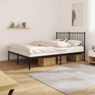 Berkfield Home Metal Bed Frame with Headboard Black 135x190 cm Double