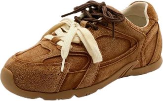 Generic ZBDP Leather Shoes Women Spring Retro Lace-up Sneakers Female Casual Non-Slip Womens Shoes Brown