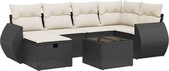 vidaXL Vidaxl - Set De Comedor De Jard&iacute;n 7 Pzas Y Cojines Rat&aacute;n Sint&eacute;tico Negro