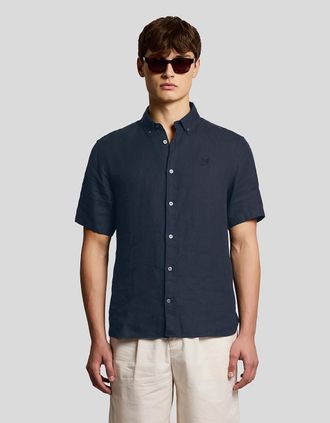 Lyle & Scott Lyle And Scott Mens Short Sleeve Linen Shirt - Navy - Size: 44/Regular
