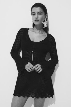 H&M Pointelle-knit beach dress in Black at Nordstrom, Size X-Large