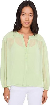 Vince Camuto Half Placket Shirred Yoke Blouse Womens Clothing Lily Green : XL, Polyester