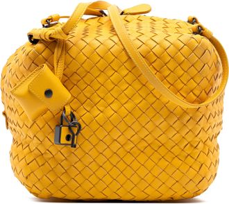 Bottega Veneta Womens Pre-owned Nappa Intrecciato Cube Crossbody - Gold Leather - One Size