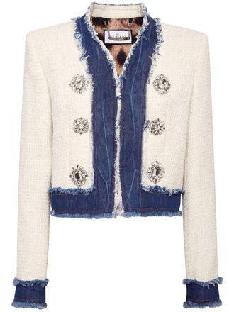 Philipp Plein crystal-embellished tweed jacket - White