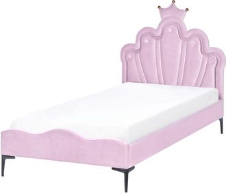 Beliani Bed Violet Velvet Upholstered Frame Headrest with LED Light 3ft EU Single Size Bedroom Kids Room Modern Traditional RUBIAN