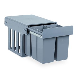 Relaxdays Pattumiera Ad Incasso Da Cucina, Estraibile, 4 Contenitori Ciascuno 8 Litri, Plastica, 35,1x34,3x48 Cm, Grigio - Relaxdays