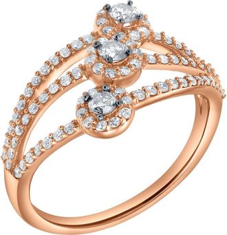 LuvMyJewelry Adorea 0.70 Cts Natural Diamond Three Stone Bypass 14K Gold Ring in 14K Rose Gold at Nordstrom