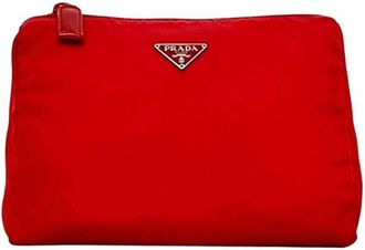 Prada Red Color Nylon Pouch (Pre-Owned)