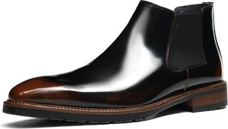 Generic Mens Chelsea Boots Genuine Leather Slip-On Ankle Dress Boots with Elastic Side Panels, Comfortable Business Office and Urban Commuting Shoes,Burnished