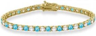 Allurez Alternating Diamond & Blue Topaz Eternity Tennis Bracelet 14K Yellow Gold (12.09ct)