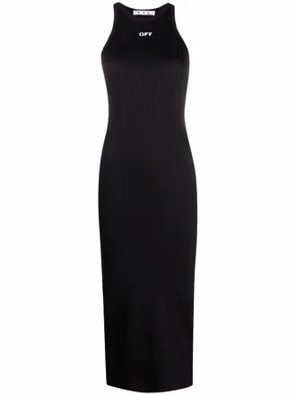 Off-white ribbed midi dress - women - Spandex/Elastane/Polyamide - 38 - 1001 BLACK WHITE