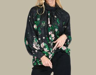 Jade Yoga Long Sleeve Floral Blouse In Black