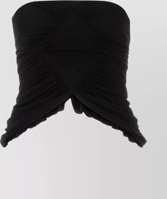 Saint Laurent cupro strapless top with ruched asymmetric hem