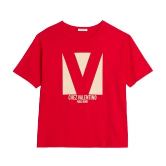 Valentino Garavani Tops, Heren, Rood, S, Katoen, T-shirt met ronde hals