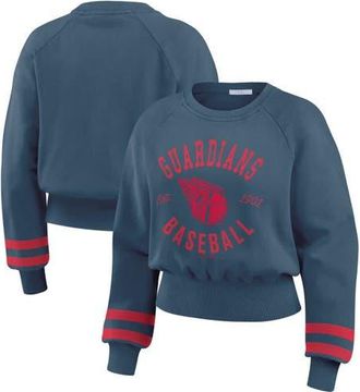 WEAR by Erin Andrews Womens WEAR by Erin Andrews Navy Cleveland Guardians Vintage Washed Cropped Pullover Sweatshirt at Nordstrom, Size Xx-Large