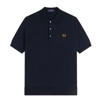 Fred Perry Polo Shirts, male, Blue, Size: XL Cotton Knitted Polo Shirt