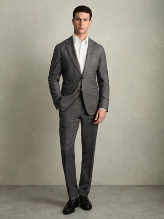 Reiss Grey Melange Slim-fit Wool Blend Suit Trousers, 30