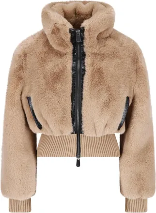 Pinko Brown Faux Fur Bagels Bomber Jacket