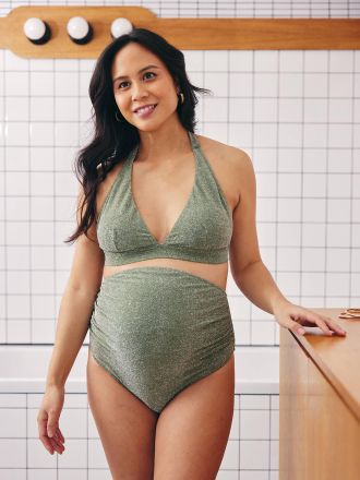 Vertbaudet Umstands-Bikini in Glanzoptik khaki